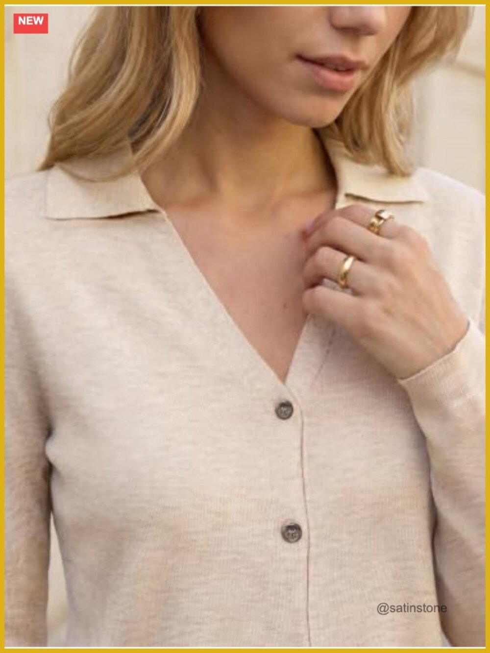 Wool Blend Collared V-Neck Cardigan Business Casual Long Sleeve - Picture 4 of 5